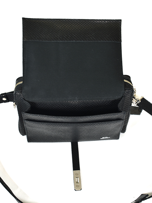 M.U.L Leather ショルダーバッグ リザード型押しレザー Black