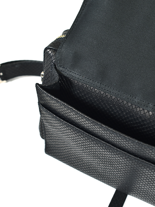 M.U.L Leather ショルダーバッグ リザード型押しレザー Black