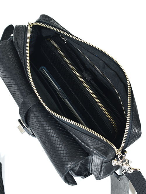 M.U.L Leather ショルダーバッグ リザード型押しレザー Black