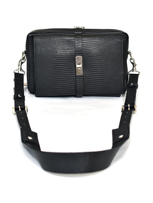 M.U.L Leather ショルダーバッグ リザード型押しレザー Black