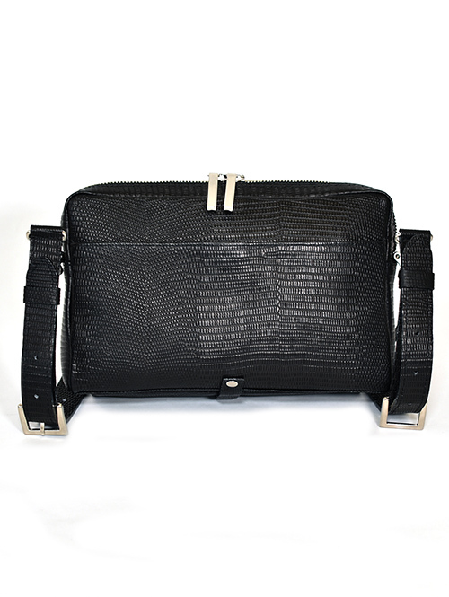 M.U.L Leather ショルダーバッグ リザード型押しレザー Black