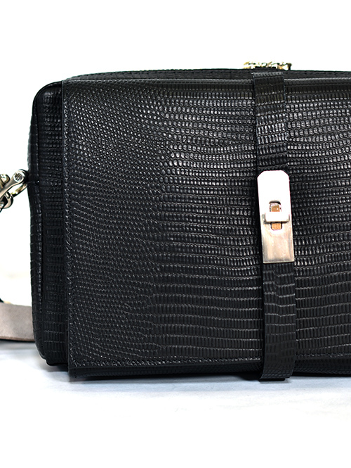 M.U.L Leather ショルダーバッグ リザード型押しレザー Black