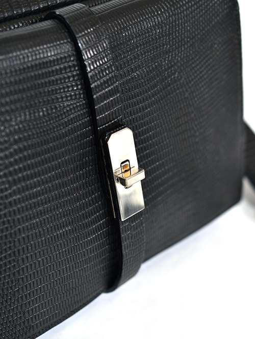 M.U.L Leather ショルダーバッグ リザード型押しレザー Black