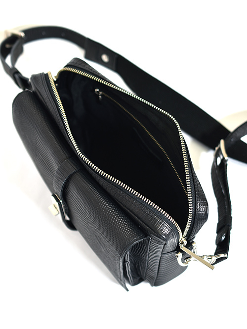 M.U.L Leather ショルダーバッグ リザード型押しレザー Black