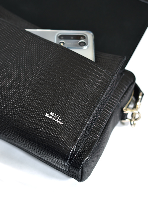 M.U.L Leather ショルダーバッグ リザード型押しレザー Black