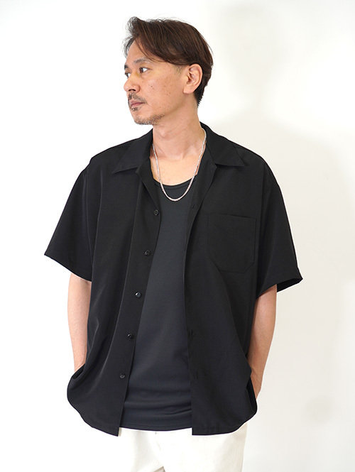 CAL TOP オープンカラー シャツ - Black