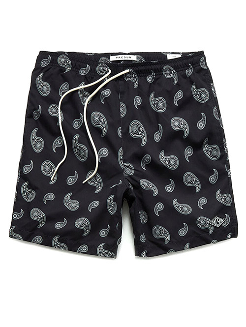 PACSUN 2WAY SWIM SHORTS Black Paisley