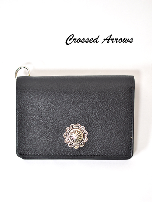  CROSSED ARROWS アリゾナレザー　インディアンコンチョタイプ　 チェーン穴付きトラッカーウォレット 　（BLACK)