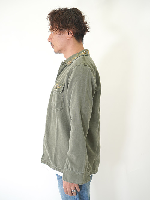 REMI RELIEF Flower Studded Militaly Shirts Khaki