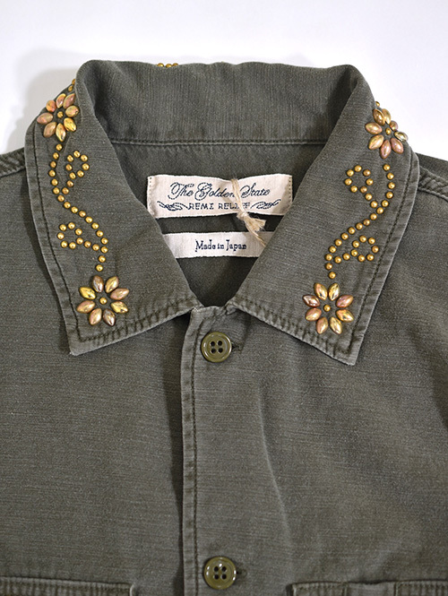 REMI RELIEF Flower Studded Militaly Shirts Khaki