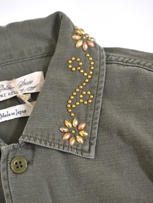 REMI RELIEF Flower Studded Militaly Shirts Khaki
