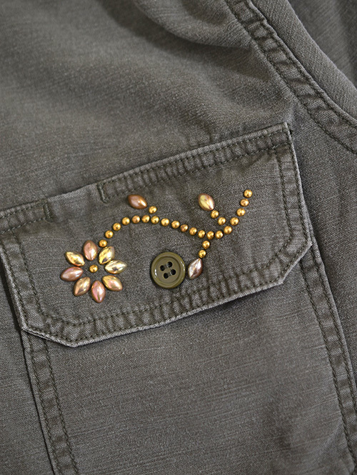 REMI RELIEF Flower Studded Militaly Shirts Khaki