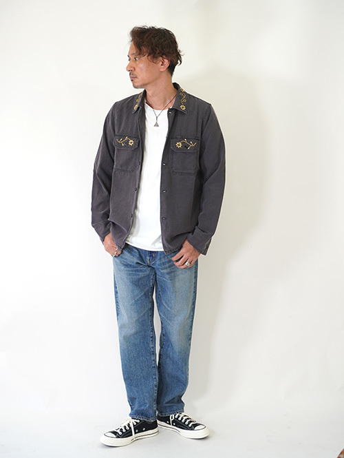 REMI RELIEF Flower Studded Militaly Shirts Black