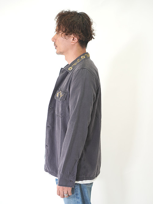REMI RELIEF Flower Studded Militaly Shirts Black