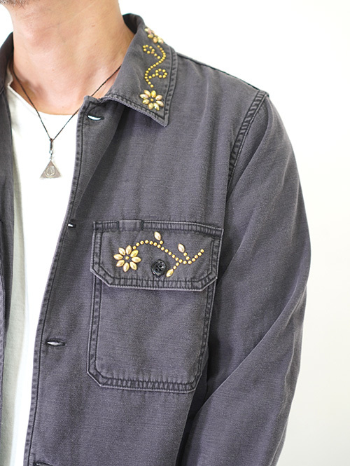 REMI RELIEF Flower Studded Militaly Shirts Black