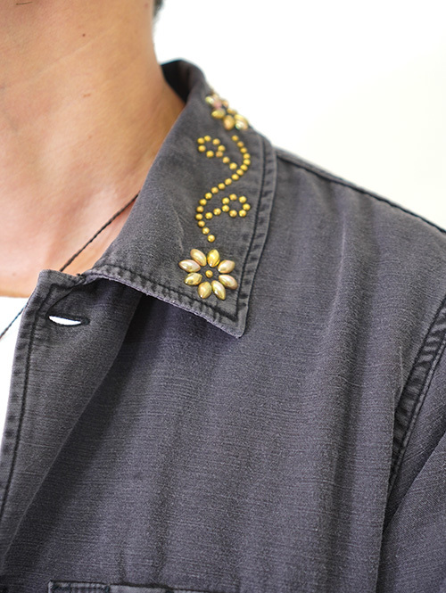REMI RELIEF Flower Studded Militaly Shirts Black