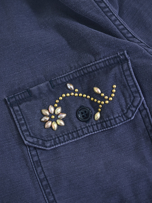 REMI RELIEF Flower Studded Militaly Shirts Black