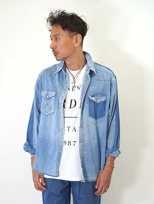 Wrangler REMAKE DENIM SHIRT - Blue Denim