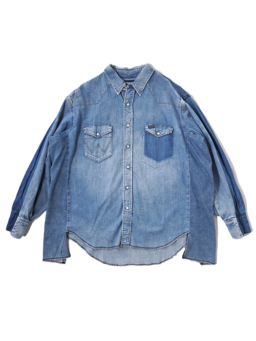 Wrangler REMAKE DENIM SHIRT - Blue Denim