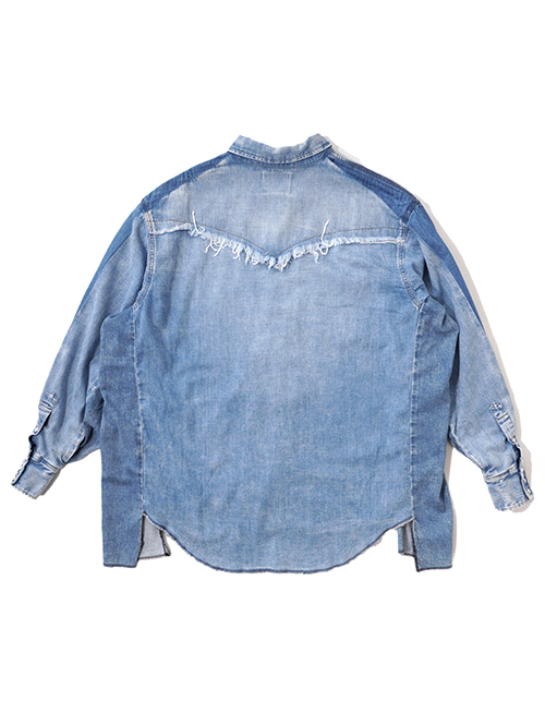 Wrangler REMAKE DENIM SHIRT - Blue Denim