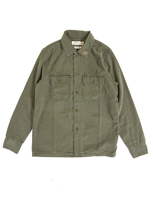 REMI RELIEF(レミリリーフ）Small  Flower Studded  Militaly Shirts Khaki