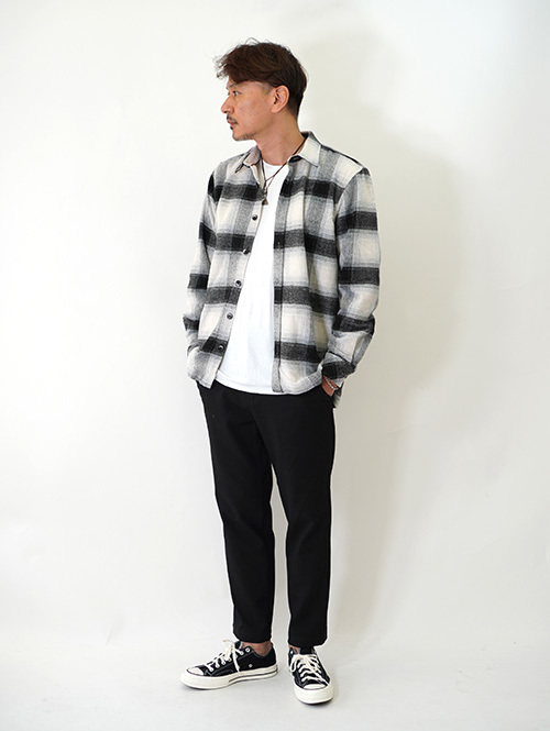 SSEINSE Flannel Ombre Check Shirts Black