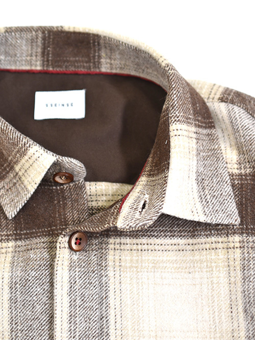 SSEINSE Flannel Ombre Check Shirts Brown