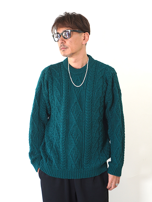 OLD DERBY KNITWEAR Cable Crew Knit - Green