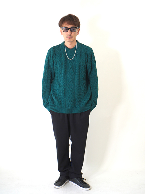 OLD DERBY KNITWEAR Cable Crew Knit - Green