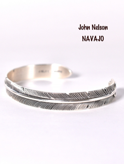 Navajo John Nelson Feather Silver Bangle