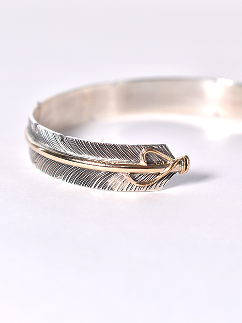 Navajo John Nelson Feather Silver/12K  Bangle