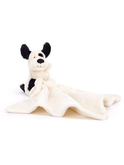 Jellycat Bashful Black & Cream Puppy Soother ｼﾞｪﾘｰｷｬｯﾄ　バシュフル　白黒犬　いぬ　小さな毛布がついた縫いぐるみ　ブランケット付き縫いぐるみ