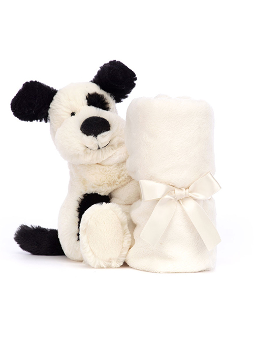 Jellycat Bashful Black & Cream Puppy Soother ｼﾞｪﾘｰｷｬｯﾄ　バシュフル　白黒犬　いぬ　小さな毛布がついた縫いぐるみ　ブランケット付き縫いぐるみ