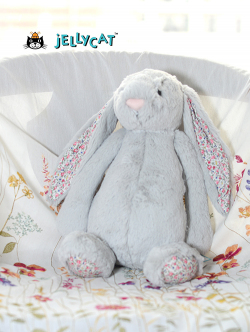 【 Lサイズ/36cm 】Jellycat Blossom SILVER Bunny Large　ｼﾞｪﾘｰｷｬｯﾄ ブロッサム バニー　シルバー　花柄　耳　ウサギ　ぬいぐるみ グレーのうさぎ　