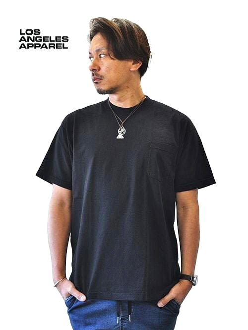 LOS ANGELES APPAREL 6.5oz ヘビーウエイト ポケットTシャツ - Black 再入荷