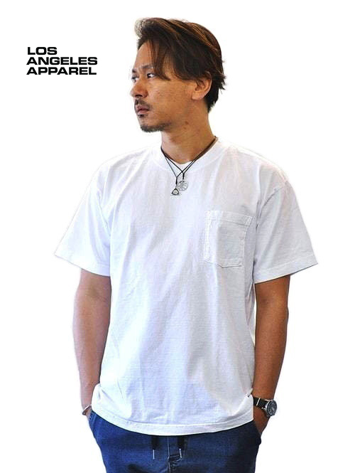 LOS ANGELES APPAREL 6.5oz ヘビーウエイト ポケットTシャツ - White 再入荷