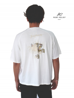 REMI RELIEF Embroidery(刺繍）Tiger Tee - White