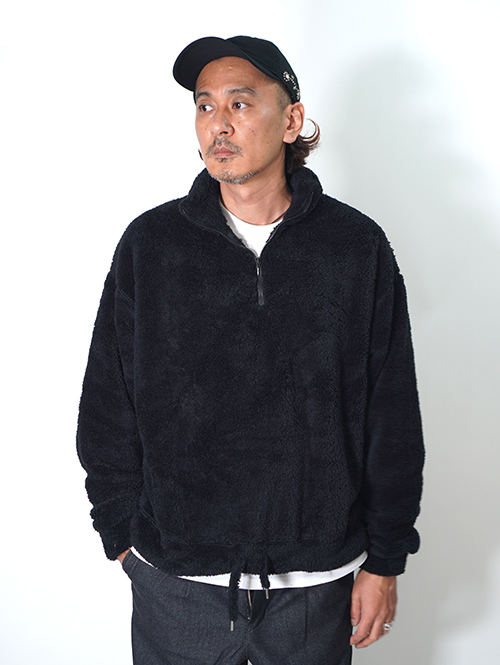 REMI RELIEF シャギーフリースハーフZIPクルー (Black)