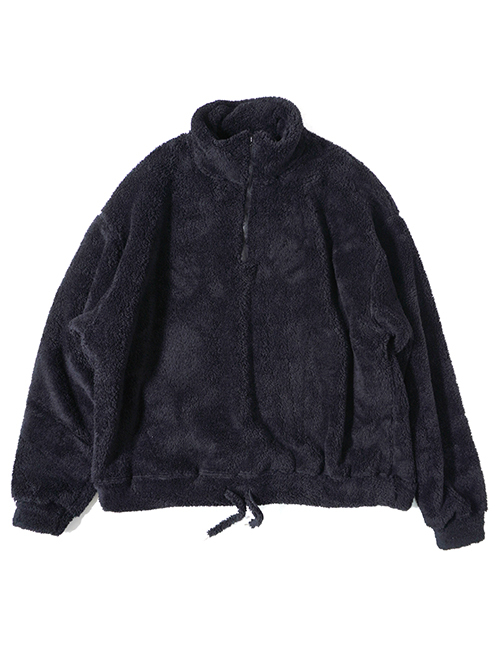 REMI RELIEF シャギーフリースハーフZIPクルー (Black)