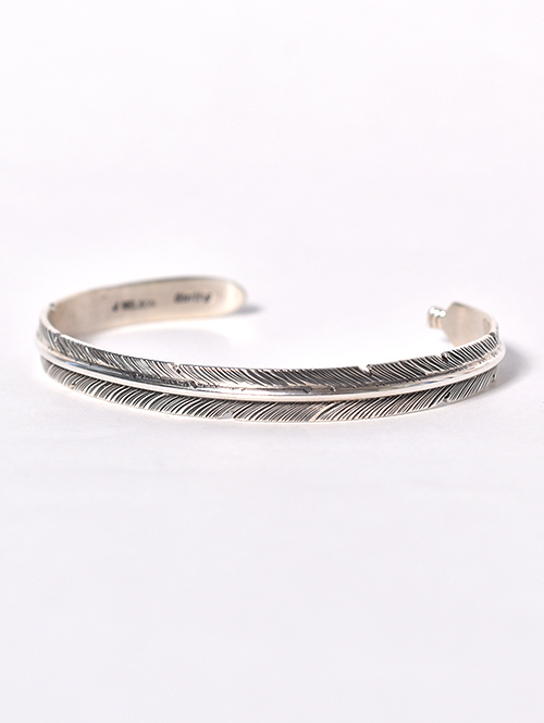 Navajo John Nelson Feather Silver Bangle