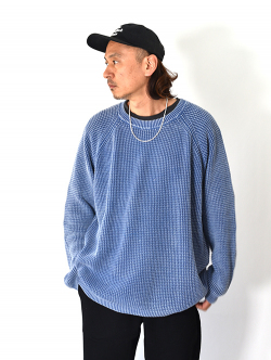 MALIBU FARM パウダーブリーチ加工 ワッフルニットセーター(Blue)