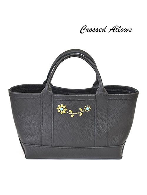 CROSSED ARROWS フラワースタッズ レザートートバッグ Gold/Turquoise