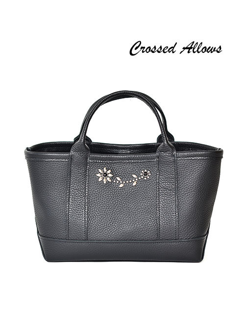 CROSSED ARROWS フラワースタッズ レザートートバッグ Silver/Black