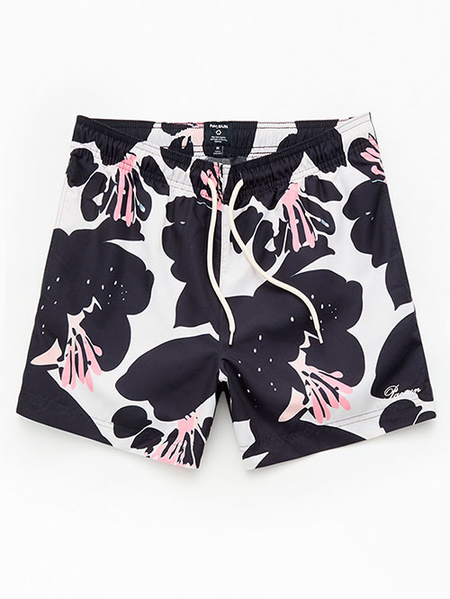 Pacsun Black Floral Eco 4.5" Swim Trunks