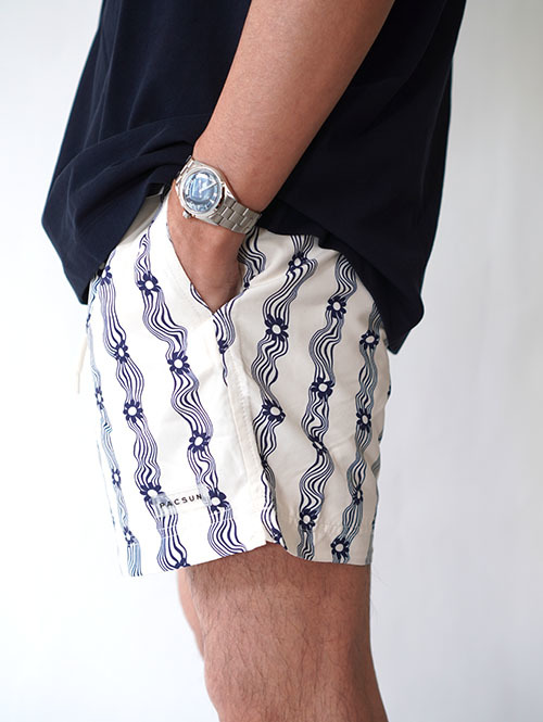 Pacsun Blue Flower Stripe 4.5" Swim Trunks
