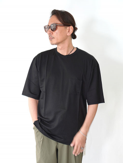 moc T  LYOCELL JERSEY STITCH CREW NECK S/S POCKET TEE - Black