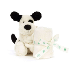 Jellycat ジェリーキャット　Bashful Black & Cream Puppy Soother　犬　いぬ　布付き　スーザー　ブランケット付き　縫いぐるみ　STH4BCP