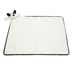 Jellycat ジェリーキャット　Bashful Black & Cream Puppy Blankie　バシュフル　ブラックアンドクリーム　パピー　ブランキー　白黒　犬　縫いぐるみ　おむつ替え　ベビー毛布　ブランケット　BLNK4BCP