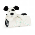 Jellycat ジェリーキャット　Bashful Black & Cream Puppy Blankie　バシュフル　ブラックアンドクリーム　パピー　ブランキー　白黒　犬　縫いぐるみ　おむつ替え　ベビー毛布　ブランケット　BLNK4BCP