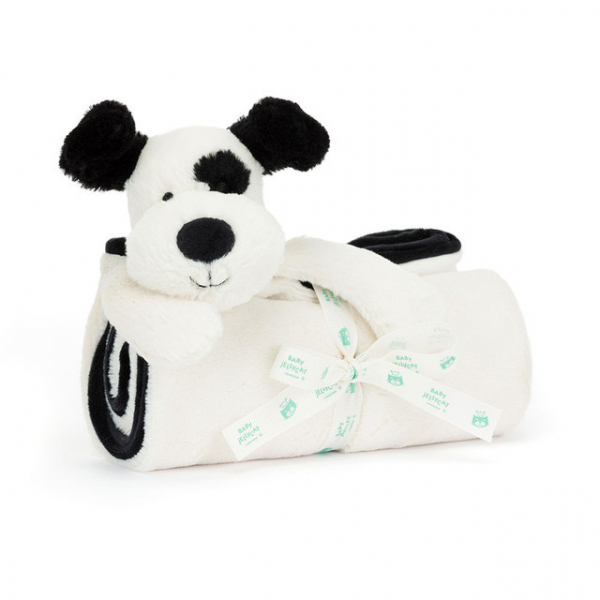 Jellycat ジェリーキャット Bashful Black & Cream Puppy Blankie バシュフル ブラックアンドクリーム パピー ブランキー 白黒 犬 縫いぐるみ おむつ替え ベビー毛布 ブランケット BLNK4BCP